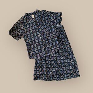 Vintage 80s button down and skirt set paisley print midi skirt size small